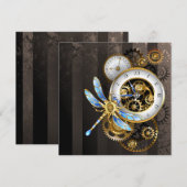 Steampunk-klok met mechanische dragonfly bedankkaart (Voorkant / Achterkant)