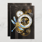 Steampunk-klok met mechanische dragonfly bedankkaart (Voorkant / Achterkant)