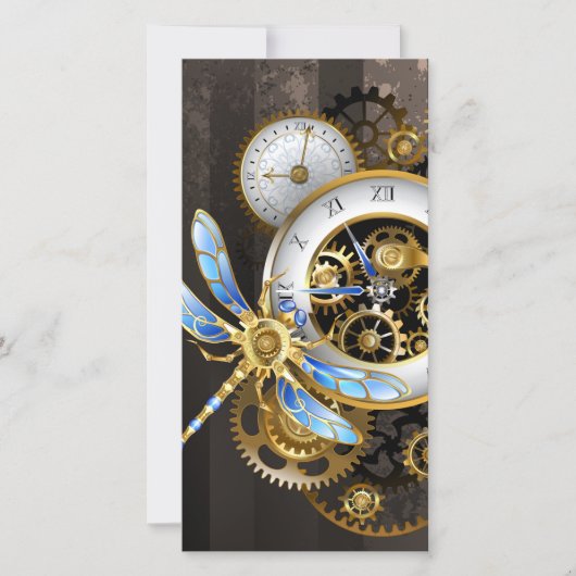 Steampunk-klok met mechanische dragonfly bedankkaart (Voorkant)