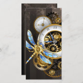 Steampunk-klok met mechanische dragonfly bedankkaart (Voorkant / Achterkant)