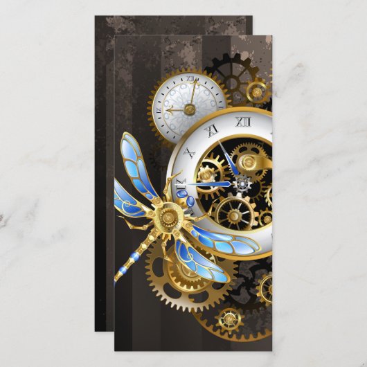 Steampunk-klok met mechanische dragonfly bedankkaart (Voorkant / Achterkant)