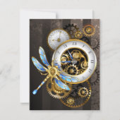 Steampunk-klok met mechanische dragonfly bedankkaart (Voorkant)
