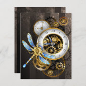 Steampunk-klok met mechanische dragonfly bedankkaart (Voorkant / Achterkant)