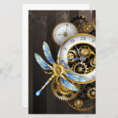 Steampunk-klok met mechanische dragonfly briefpapier (Voorkant / Achterkant)