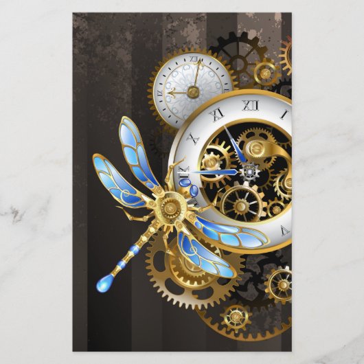 Steampunk-klok met mechanische dragonfly briefpapier (Voorkant)