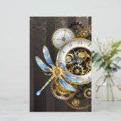 Steampunk-klok met mechanische dragonfly briefpapier (Staand voorkant)