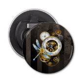 Steampunk-klok met mechanische dragonfly button flesopener (Voorkant)