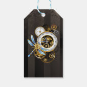 Steampunk-klok met mechanische dragonfly cadeaulabel (Achterkant)