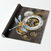 Steampunk-klok met mechanische dragonfly cadeaupapier (Uitgerold)