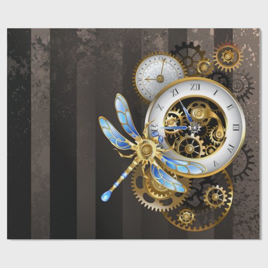 Steampunk-klok met mechanische dragonfly cadeaupapier (Vlak)