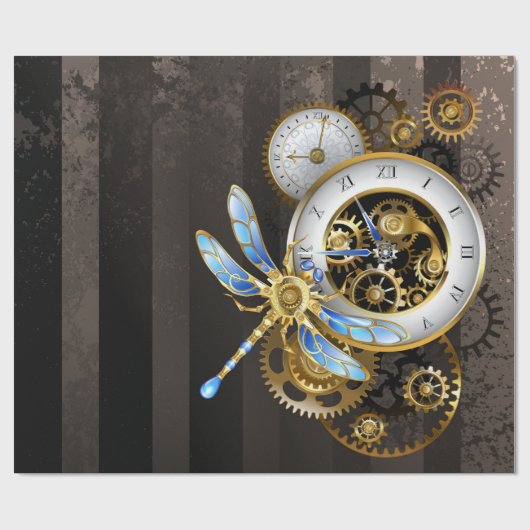 Steampunk-klok met mechanische dragonfly cadeaupapier (Vlak)