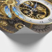 Steampunk-klok met mechanische dragonfly cadeaupapier (Hoek)