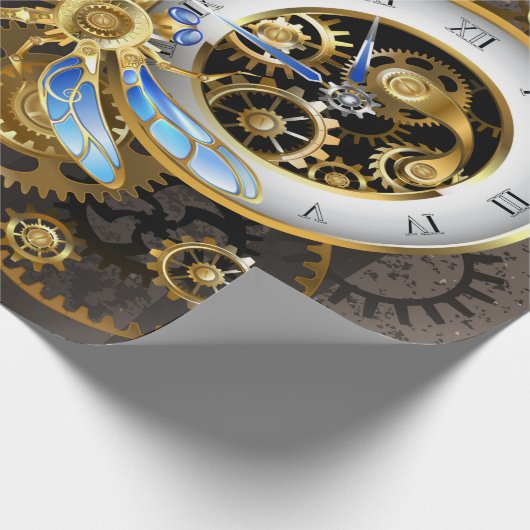 Steampunk-klok met mechanische dragonfly cadeaupapier (Hoek)