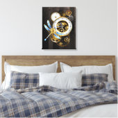 Steampunk-klok met mechanische dragonfly canvas afdruk (Insitu (Slaapkamer))