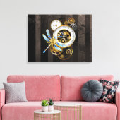 Steampunk-klok met mechanische dragonfly canvas afdruk (Insitu (Woonkamer))