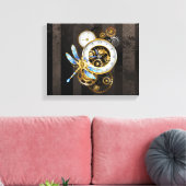 Steampunk-klok met mechanische dragonfly canvas afdruk (Insitu (Woonkamer))