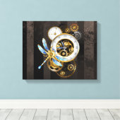Steampunk-klok met mechanische dragonfly canvas afdruk (Insitu (Houten vloer))