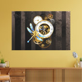 Steampunk-klok met mechanische dragonfly canvas afdruk (Insitu (Woonkamer))