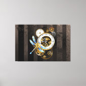 Steampunk-klok met mechanische dragonfly canvas afdruk (Voorkant)