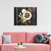 Steampunk-klok met mechanische dragonfly canvas afdruk (Insitu (Woonkamer))