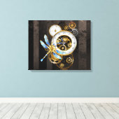 Steampunk-klok met mechanische dragonfly canvas afdruk (Insitu (Houten vloer))