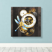 Steampunk-klok met mechanische dragonfly canvas afdruk (Insitu (Houten vloer))