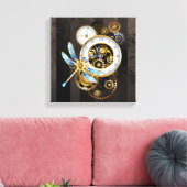 Steampunk-klok met mechanische dragonfly canvas afdruk (Insitu (Woonkamer))
