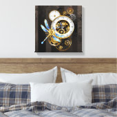 Steampunk-klok met mechanische dragonfly canvas afdruk (Insitu (Slaapkamer))