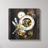 Steampunk-klok met mechanische dragonfly canvas afdruk (Voorkant)