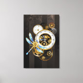 Steampunk-klok met mechanische dragonfly canvas afdruk (Voorkant)