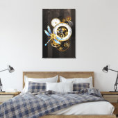 Steampunk-klok met mechanische dragonfly canvas afdruk (Insitu (Slaapkamer))