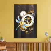 Steampunk-klok met mechanische dragonfly canvas afdruk (Insitu (Woonkamer))