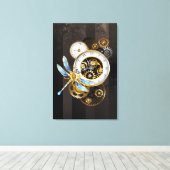 Steampunk-klok met mechanische dragonfly canvas afdruk (Insitu (Houten vloer))