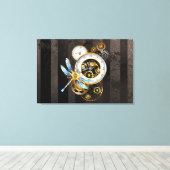 Steampunk-klok met mechanische dragonfly canvas afdruk (Insitu (Houten vloer))