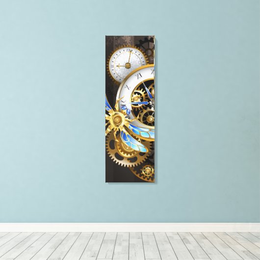 Steampunk-klok met mechanische dragonfly canvas afdruk (Insitu (Houten vloer))