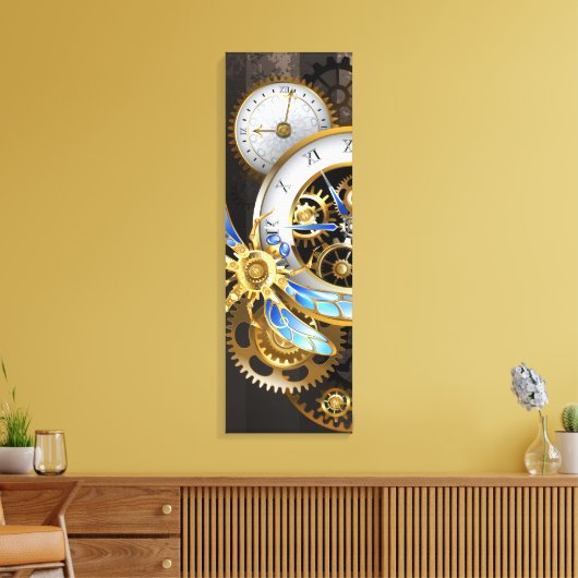 Steampunk-klok met mechanische dragonfly canvas afdruk (Insitu (Woonkamer))