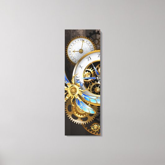 Steampunk-klok met mechanische dragonfly canvas afdruk (Voorkant)
