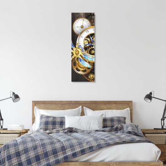 Steampunk-klok met mechanische dragonfly canvas afdruk (Insitu (Slaapkamer))
