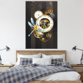 Steampunk-klok met mechanische dragonfly canvas afdruk (Insitu (Slaapkamer))