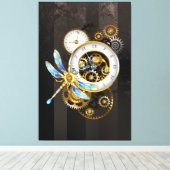 Steampunk-klok met mechanische dragonfly canvas afdruk (Insitu (Houten vloer))