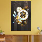 Steampunk-klok met mechanische dragonfly canvas afdruk (Insitu (Woonkamer))