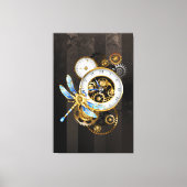 Steampunk-klok met mechanische dragonfly canvas afdruk (Voorkant)
