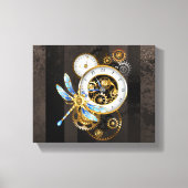 Steampunk-klok met mechanische dragonfly canvas afdruk (Voorkant)