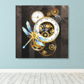 Steampunk-klok met mechanische dragonfly canvas afdruk (Insitu (Houten vloer))