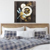 Steampunk-klok met mechanische dragonfly canvas afdruk (Insitu (Slaapkamer))