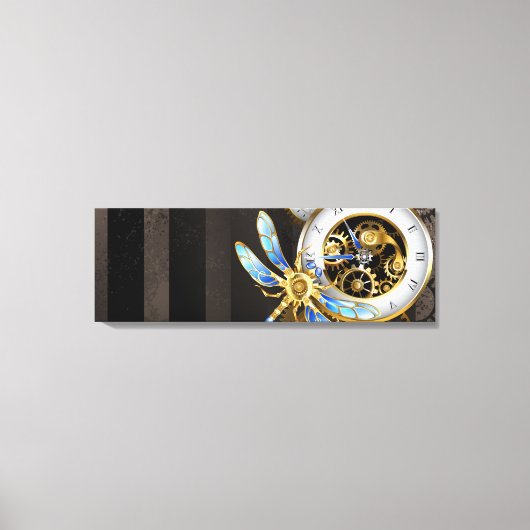 Steampunk-klok met mechanische dragonfly canvas afdruk (Voorkant)