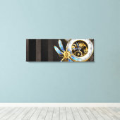 Steampunk-klok met mechanische dragonfly canvas afdruk (Insitu (Houten vloer))