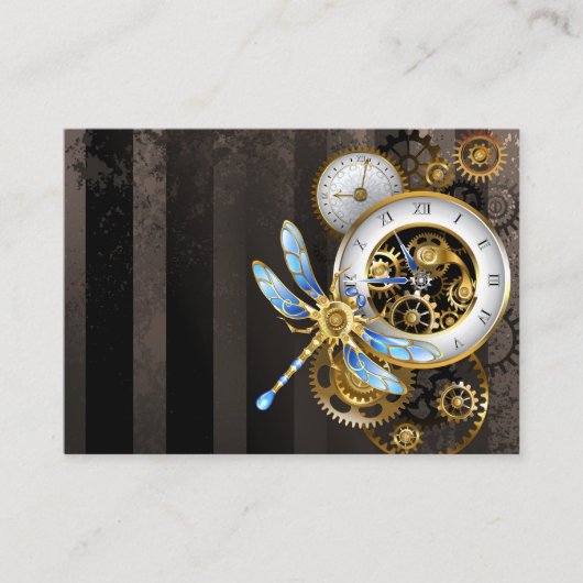 Steampunk-klok met mechanische dragonfly contactkaartje (Voorkant)