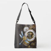 Steampunk-klok met mechanische dragonfly crossbody tas (Achterkant)