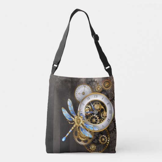 Steampunk-klok met mechanische dragonfly crossbody tas (Achterkant)